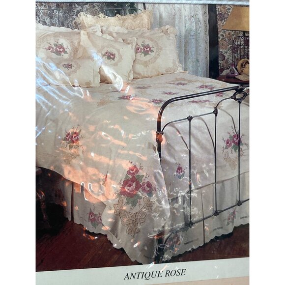 New Sealed European Home Full/Queen Duvet & Shams Set 100% Cotton Antique Rose - Picture 7 of 11